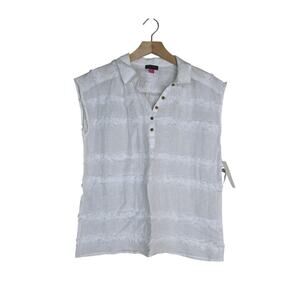 Vince Camuto Women's XS White Eyelash Fringe Linen Blend Blouse NEW